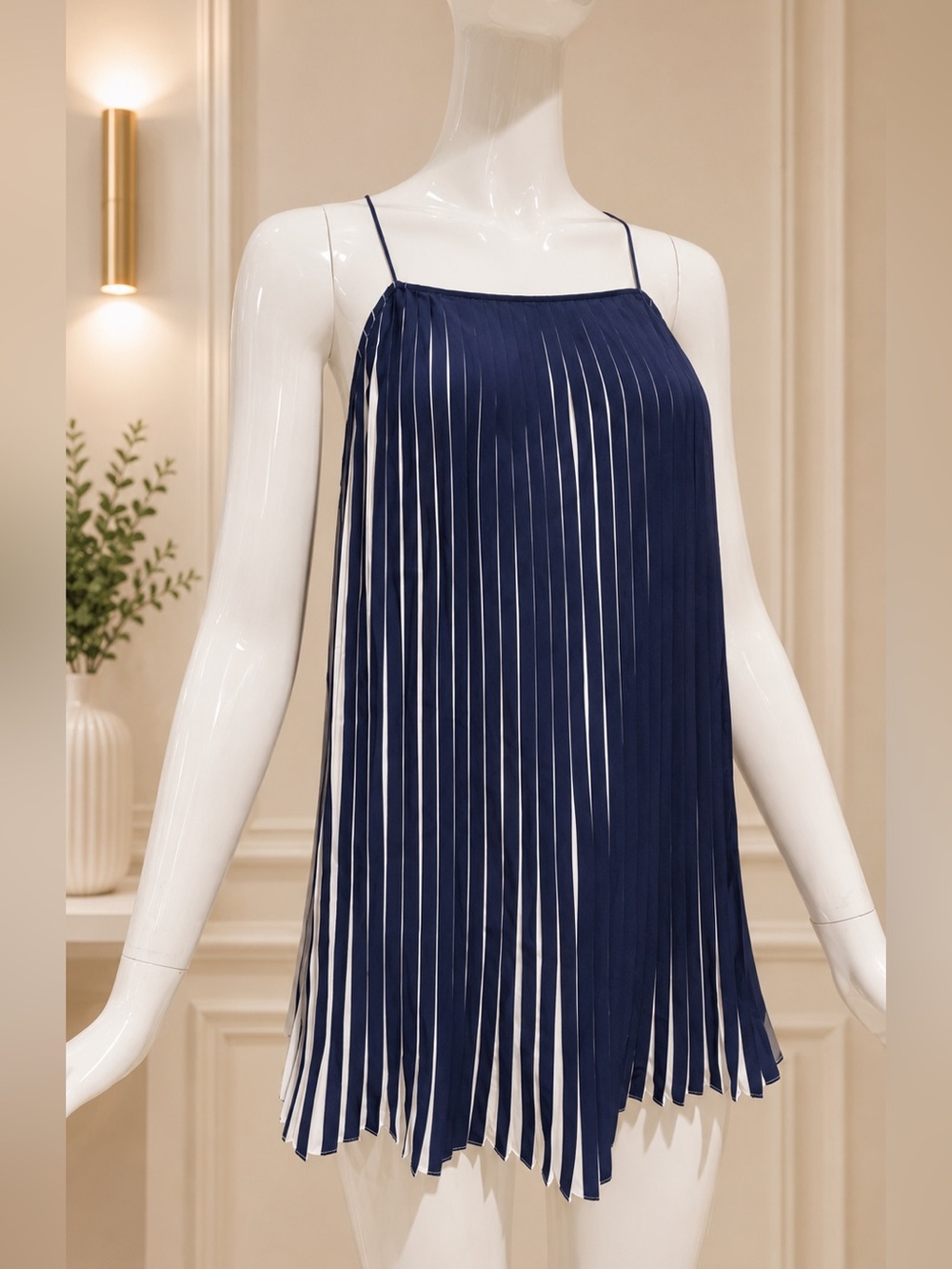 NWT Club Monaco Pleated Tank Top Blue White Stripe Sleeveless Size Small